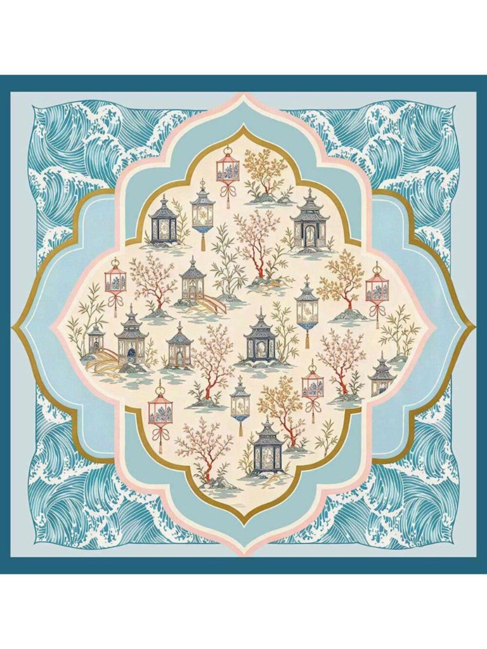 Tigerstars Ornamental Lantern Garden Print Square Bandana Scarf